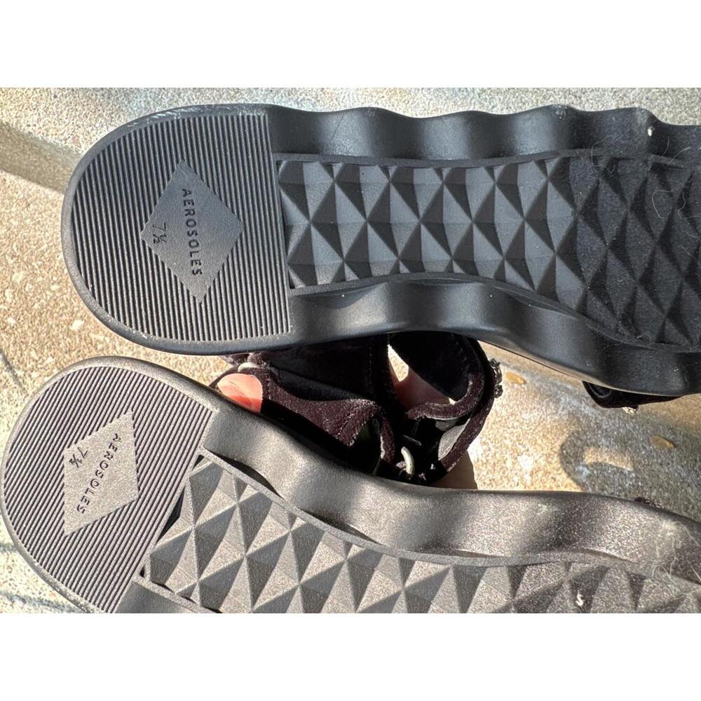 Aerosoles Black Velvet Jeweled Sandals Size 7.5 – Chunky Sole LIKE NEW - Picture 4 of 5